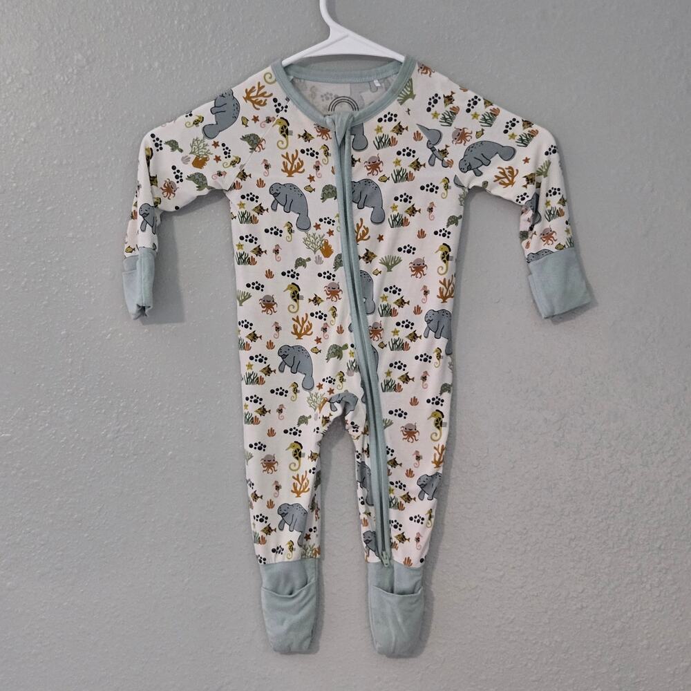 Emerson and Friends Bamboo Zipper Sleeper Manatee Sea Life 3-6 Month Pajamas